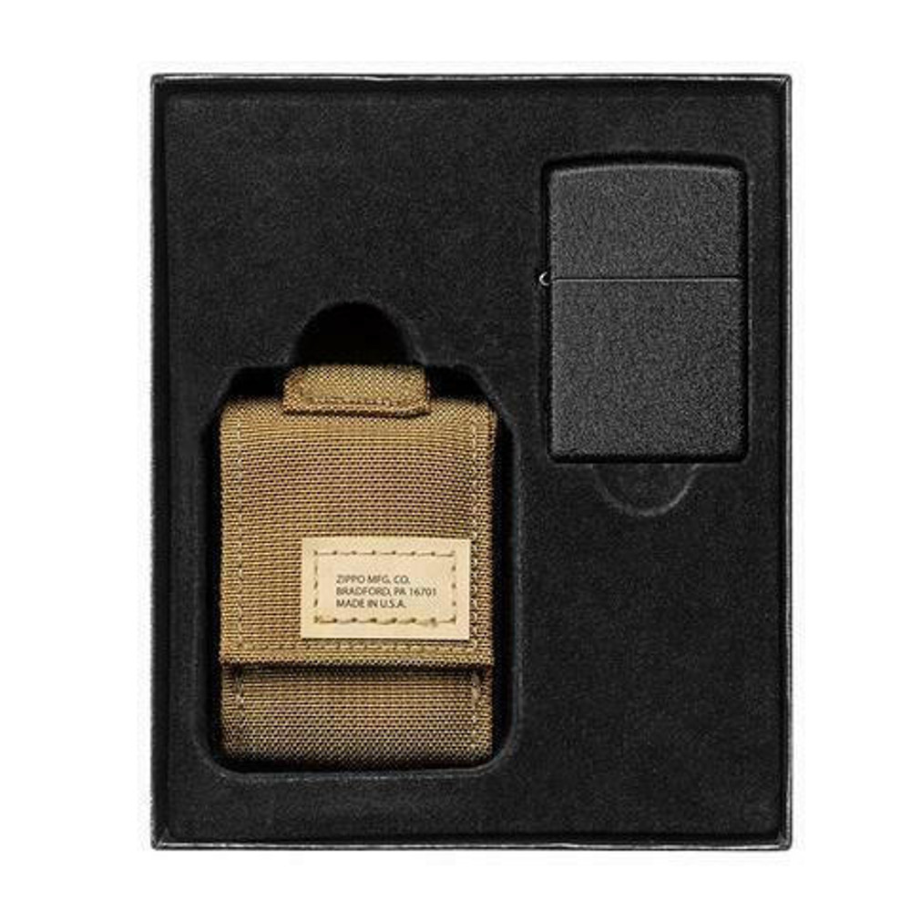  ZIPPO - TACTICAL POUCH & BLACK CRACKLE WINDPROOF LIGHTER GIFT SET - 1CT 