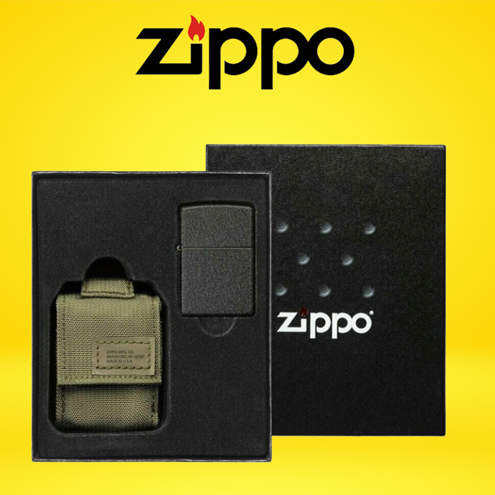 ZIPPO - TACTICAL POUCH & BLACK CRACKLE WINDPROOF LIGHTER GIFT SET - 1CT