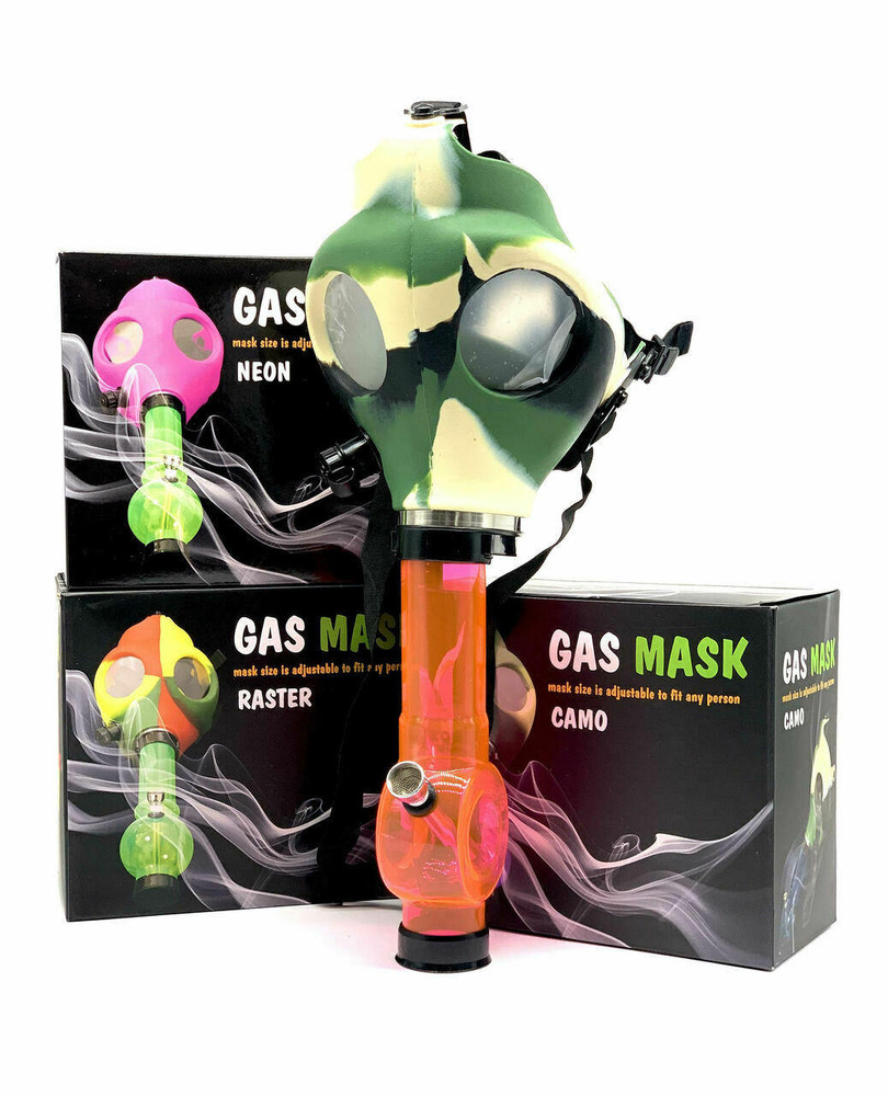  MIXED COLOR GAS MASK WITH ASSORTED ACRYLIC WATERPIPE (MASK19) 