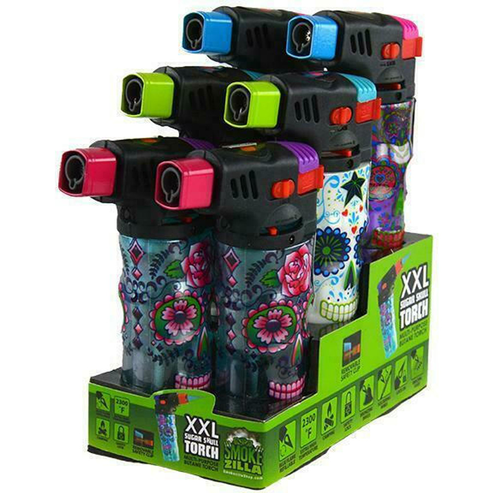 SMOKEZILLA MOLDED SUGAR SKULL XXL TORCH - SMOKE ZILLA - DISPLAY OF 6CT 