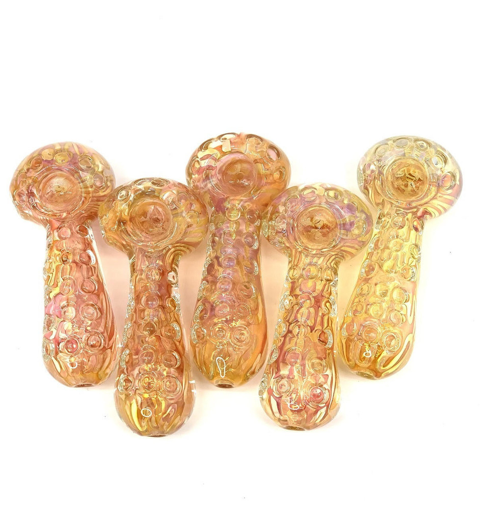  THICK GOLD FUME HANDPIPE WITH IMPRESSIONS 4.5" - BAG OF 5 (HP883) 