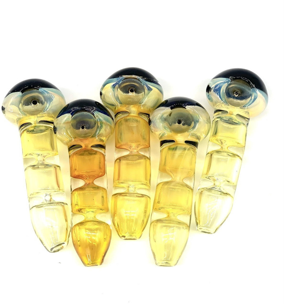  GOLD FUME CHAMBER HANDPIPE WITH BLACK TOP 5" - BAG OF 5 (HP887) 