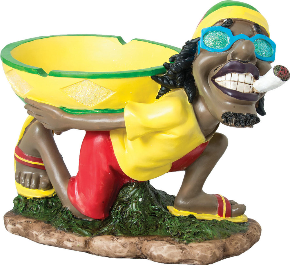  VERY LARGE JAMAICAN MAN WITH GLITTER GLASSES AND BOWL ASHTRAY 12" (LT157) 