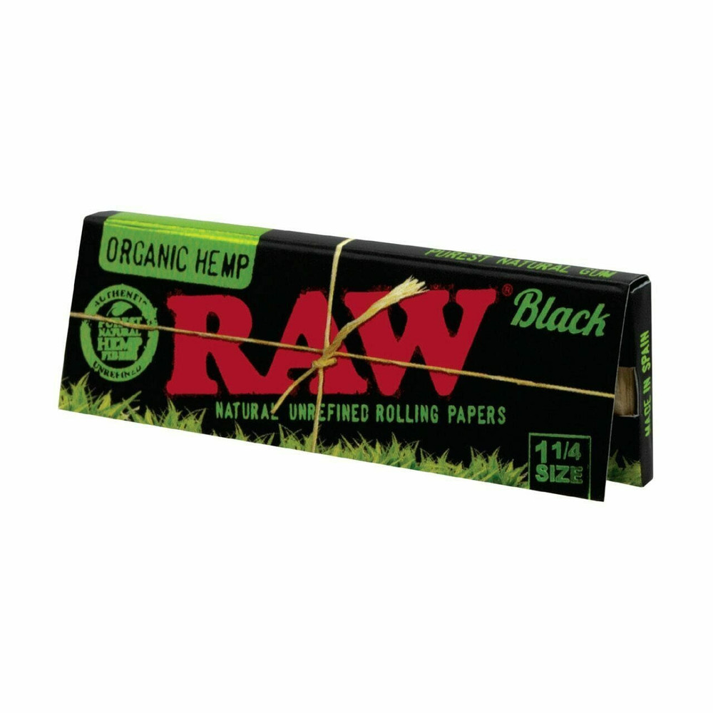  RAW ORGANIC HEMP BLACK ROLLING PAPERS 1¼ - 50CT DISPLAY OF 24 