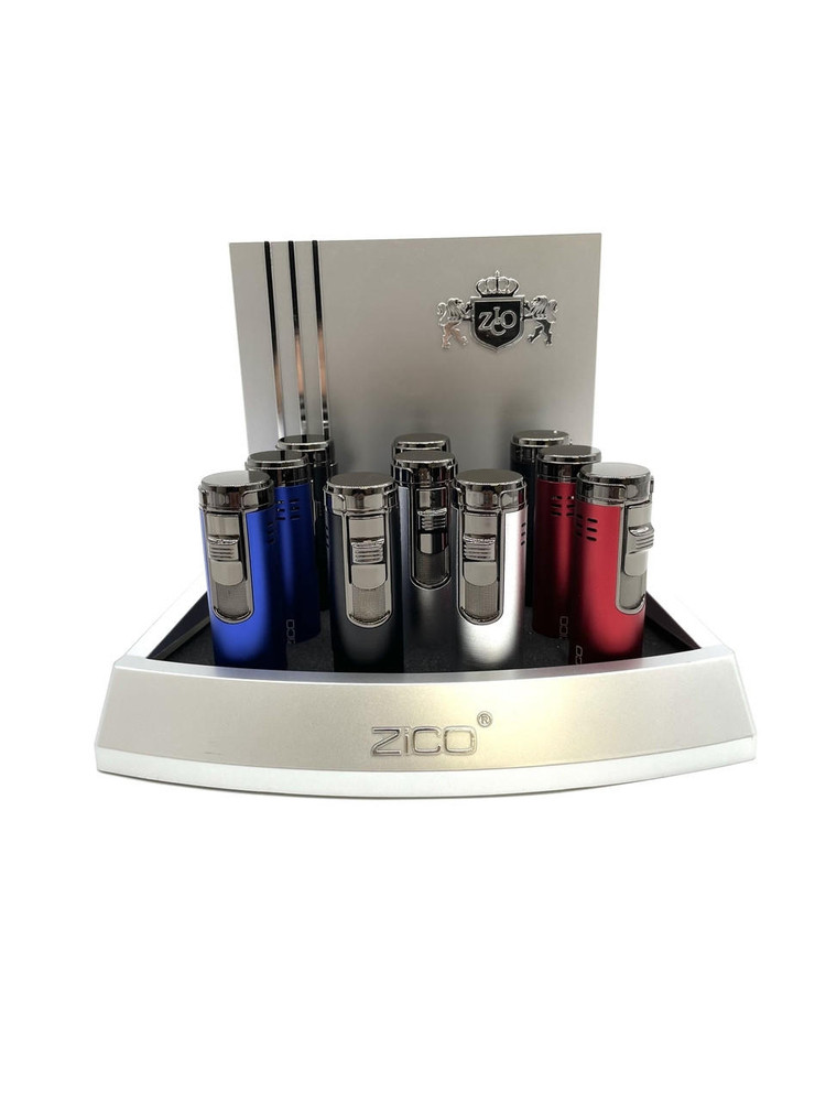  ZICO QUAD FLAME TORCH LIGHTER ASSORTED COLOR - 10CT/DISPLAY 