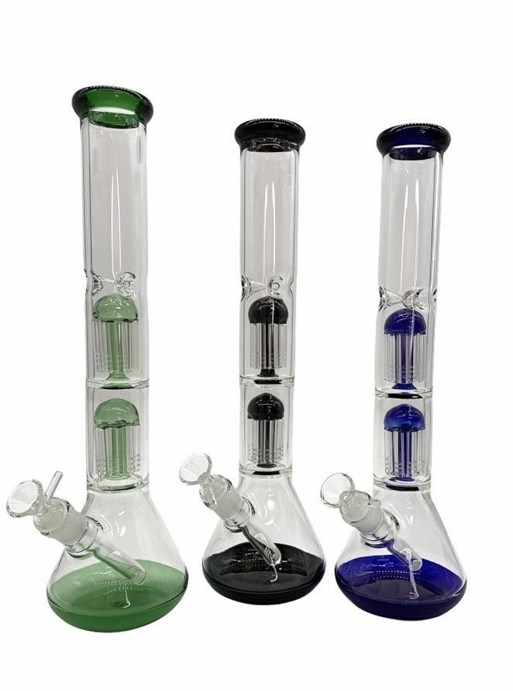  BEAKER BASE WATERPIPE WITH 16 ARM DOUBLE PERC MIXED COLOR 16" (WP1901) 