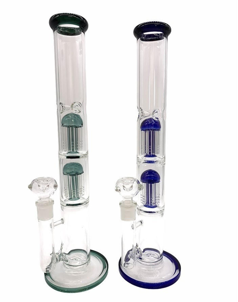  STRAIGHT TUBE WATERPIPE WITH DOUBLE TREE PERC MIXED COLOR 17" (WP1903) 