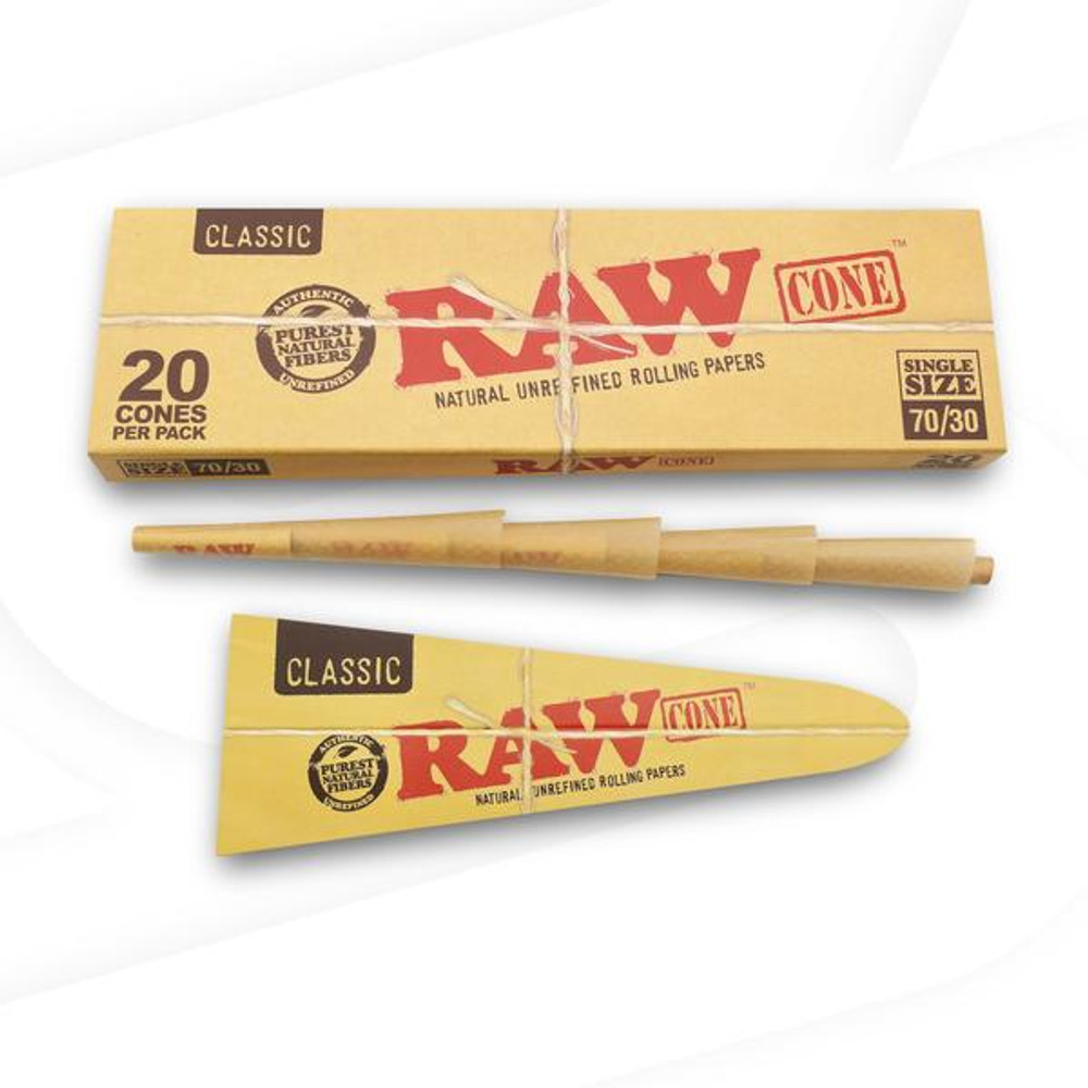 RAW CONES CLASSIC 20-PACK SINGLE SIZE 70/30 - DISPLAY OF 12CT