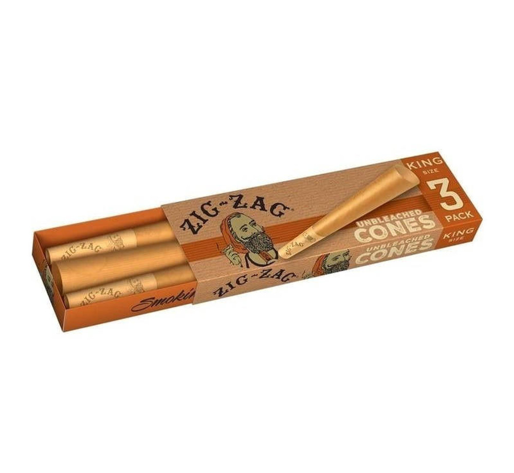 ZIG ZAG UNBLEACHED PAPER CONE KING SIZE - DISPLAY OF 36CT