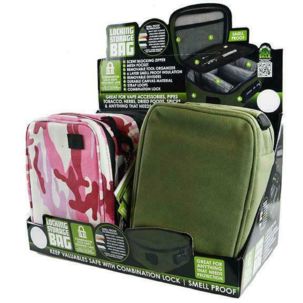 SMOKEZILLA - SMELL PROOF CANVAS LOCKING BAG MIX B - 4CT DISPLAY