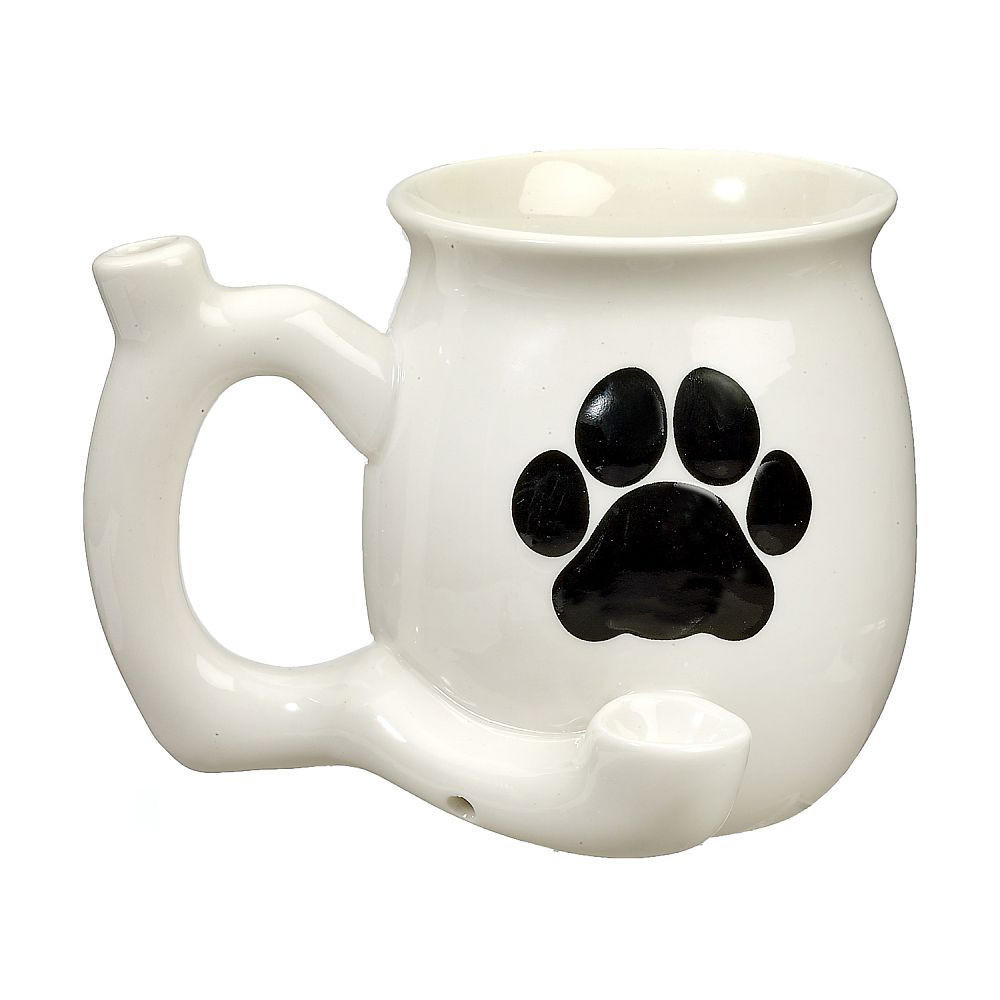 WHITE WITH EMBOSSED PAW MUG CERAMIC HANDPIPE - 1CT