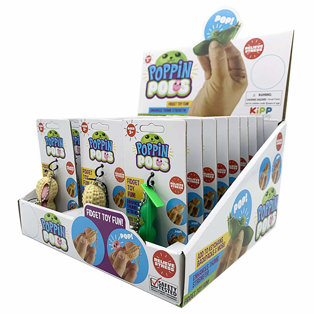 FIDGET STRING BEANS POPPIN PODS - DISPLAY OF 24CT