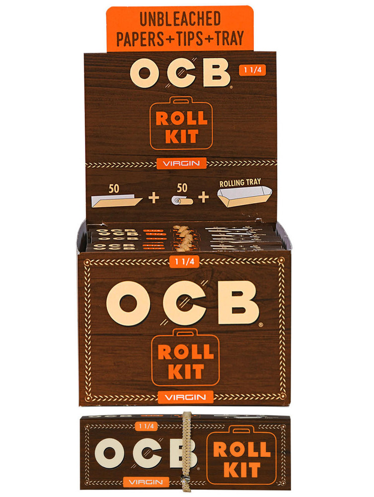 OCB VIRGIN ROLL KIT 1 1/4 ROLLING PAPERS TIPS and TRAY - 20CT DISPLAY