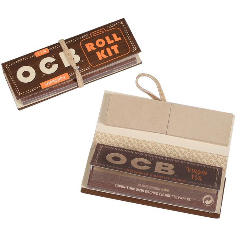 OCB VIRGIN ROLL KIT 1 1/4 ROLLING PAPERS TIPS and TRAY - 20CT DISPLAY