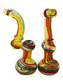 HEAVY GOLDEN FUMED LINE ART BUBBLER 8"