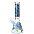 TRIPPY ALIENS PREMIUM LIGHT IN THE DARK BEAKER GLASS WATERPIPE 10"