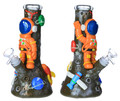 SPACEMAN GLOW IN THE DARK STICKERS GLASS WATERPIPE 10"