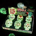 GLOW ING THE DARK SKULL DESIGN GLASS ASHTRAY - DISPLAY OF 6
