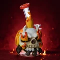 HEAVY GLOW IN THE DARK ON FIRE SKULL GLASS WATERPIPE 7"