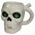 SKULL WITH LEAF EYES PORCELAIN PIPE MUG 5" (WP132)