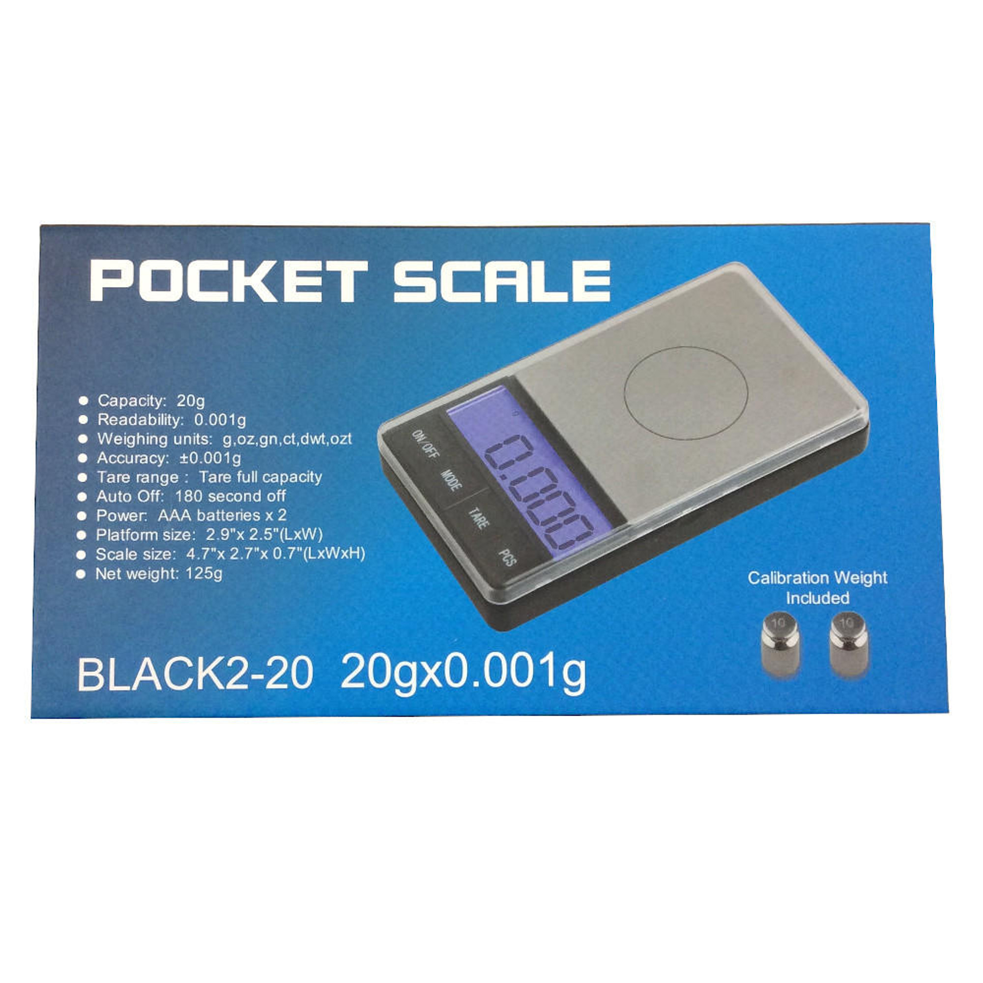 BLACK 2-20 POCKET SCALE - 20x0.001g