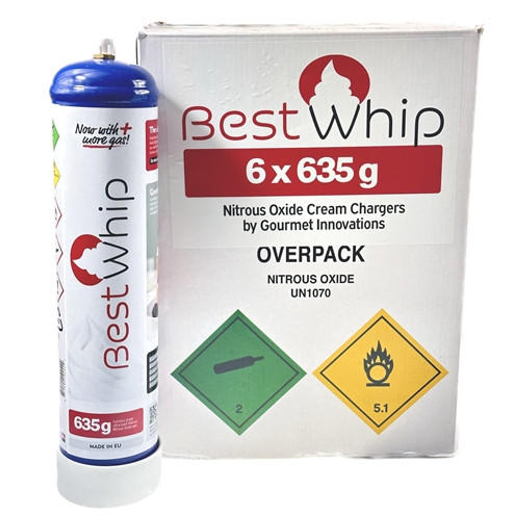 BEST WHIP 635G NITROUS OXIDE CREAM CHARGERS - 6CT DISPLAY