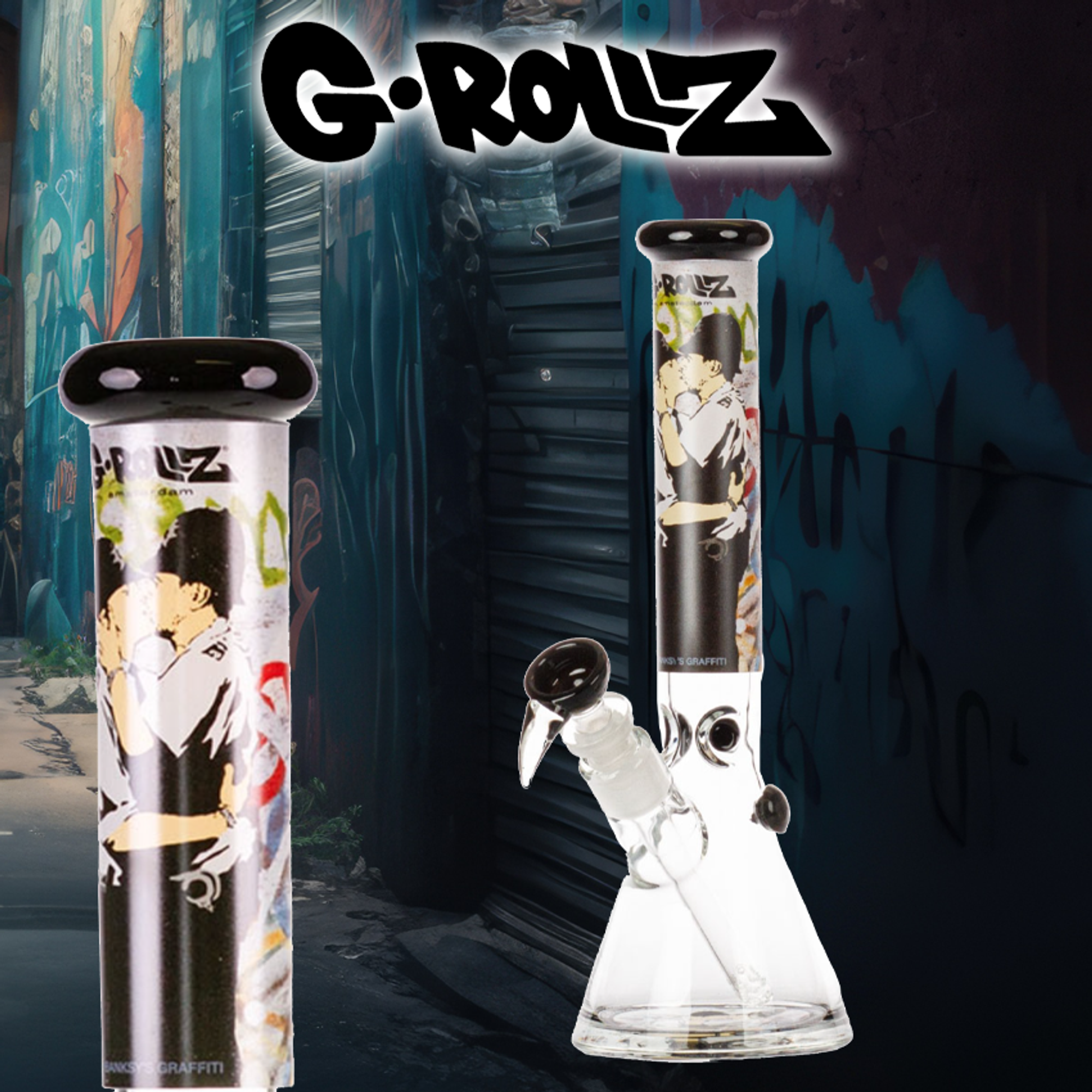 G-ROLLZ BANKSY'S KISSING COPPERS PERCOLATOR BEAKER BONG 13.5