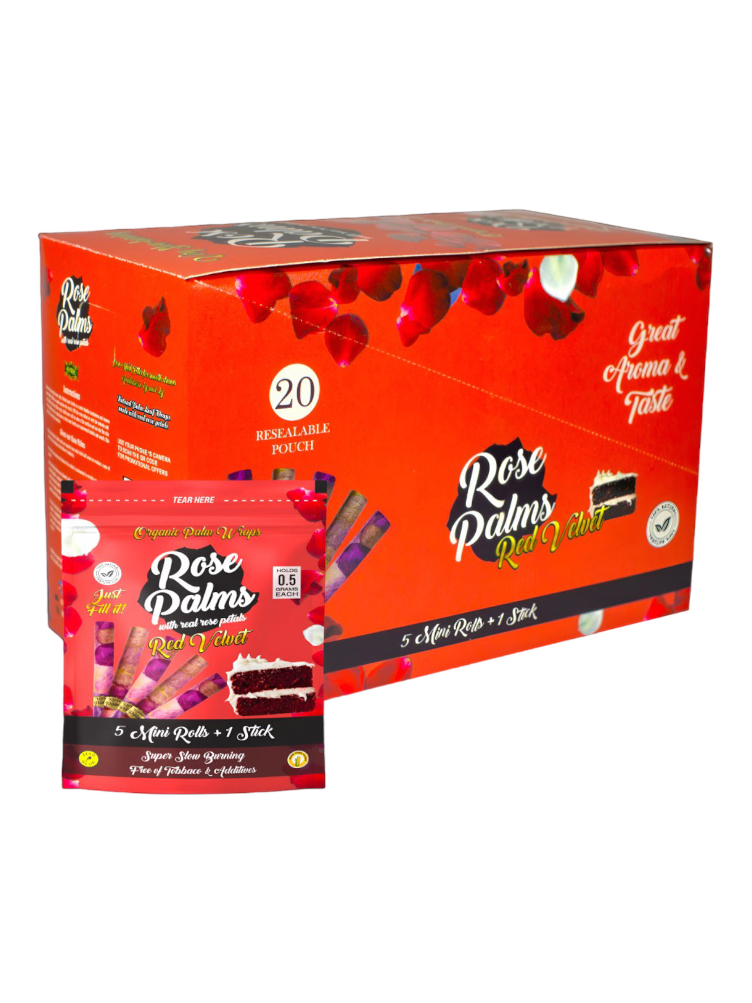 ROSE PALMS ORGANIC WRAPS W/ ROSE PETALS - 5 MINI ROLLS + 1 STICK - 20CT ...