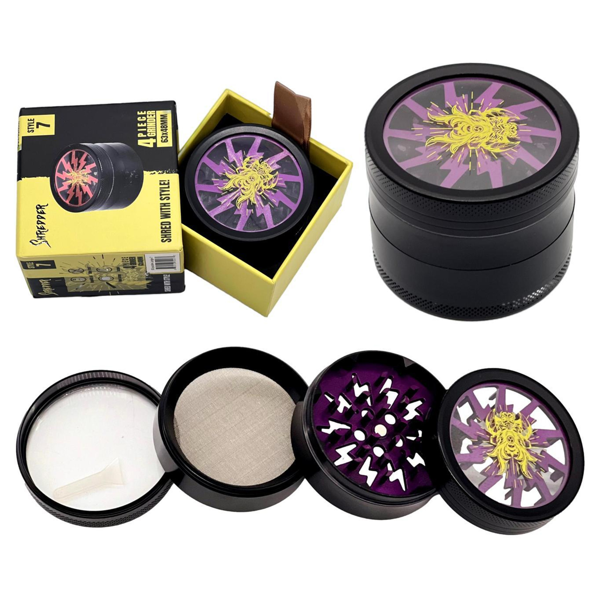 SHREDDER 4 PIECE GRINDER (STYLE 9) - MIXED COLOR
