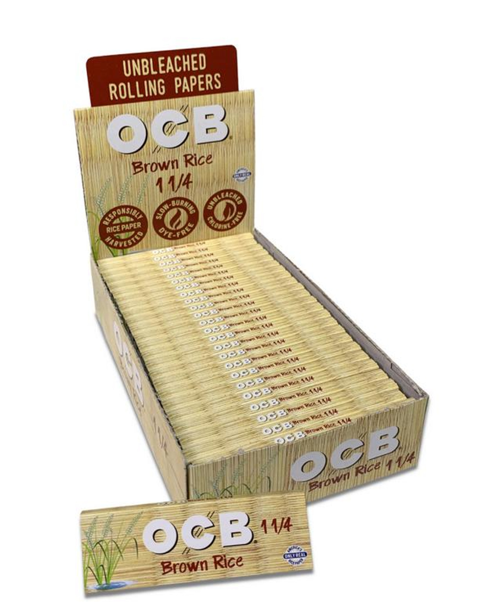 OCB BROWN RICE 1 1/4 ROLLING PAPERS - 24CT DISPLAY