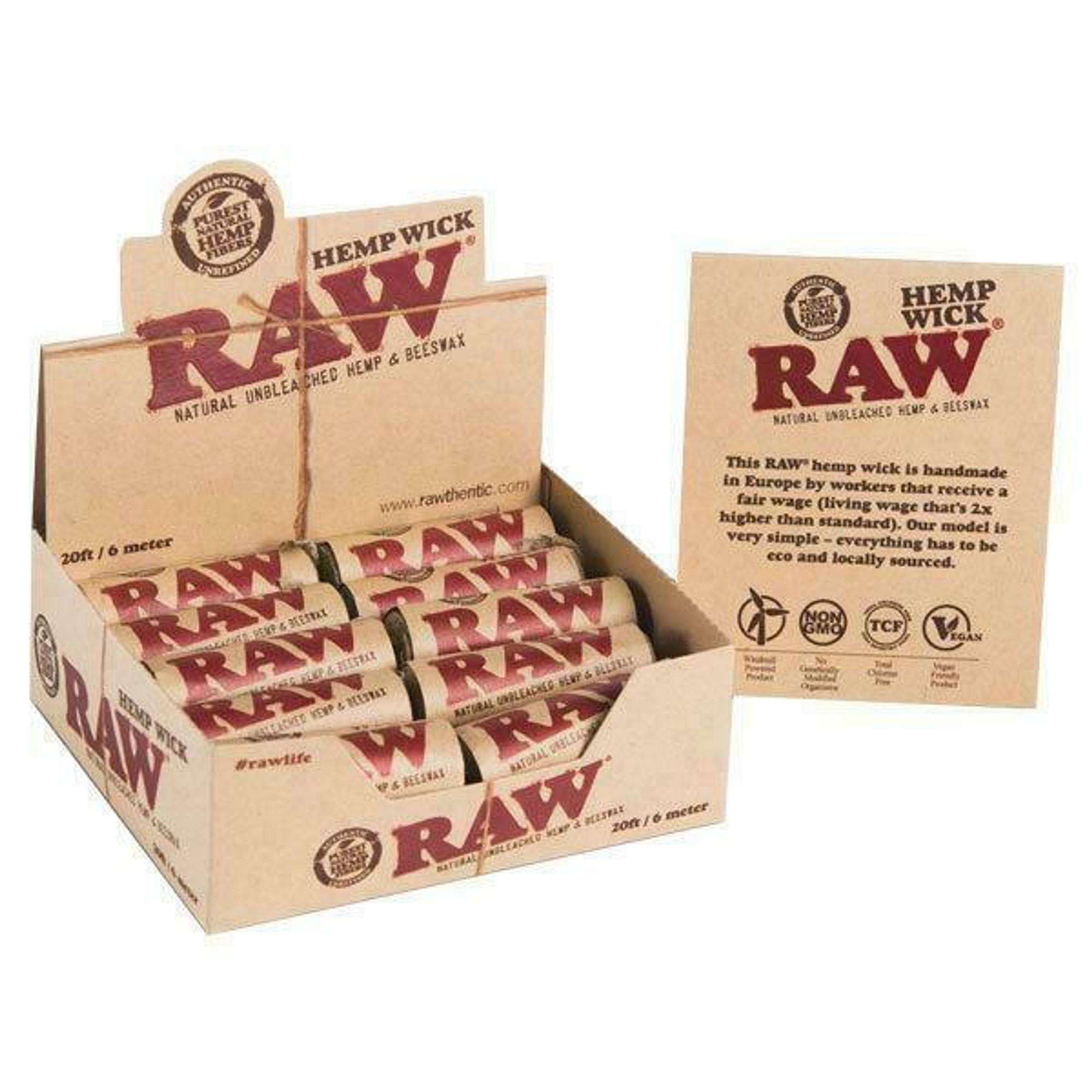 RAW NATURAL HEMPWICK ROLLS 20FT - 20CT (RAW38) - World Wholesale