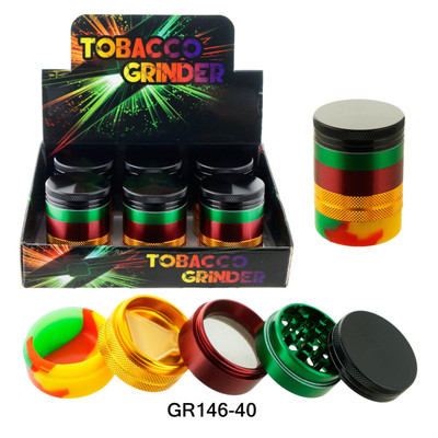 5 PART ALUMINUM 63MM GRINDER WITH SILICONE BOTTOM - 6CT GR146-63