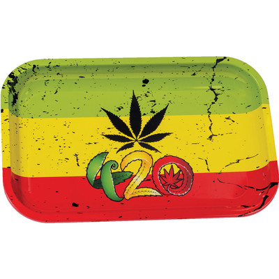 MEDIUM 420 RASTA FLAG METAL ROLLING TRAY - 1CT