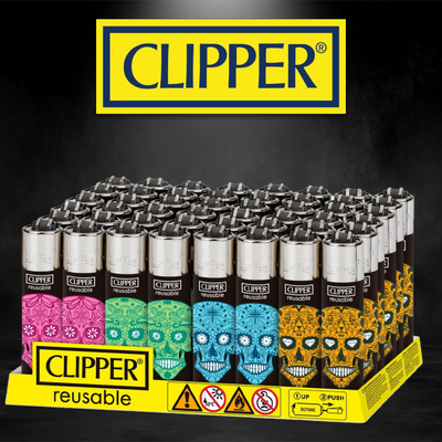 MEXICAN SKULLS CLIPPER LIGHTERS - 48CT DISPLAY