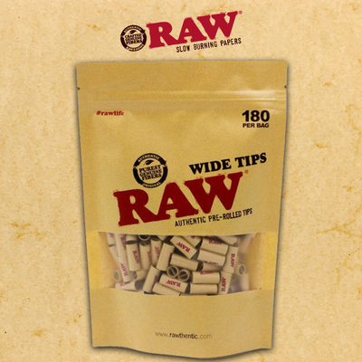 RAW AUTHENTIC WIDE PRE-ROLLED TIPS - 180CT