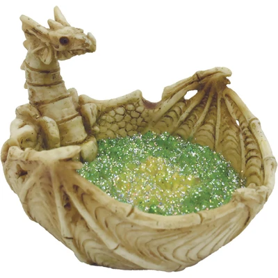  BONE DRAGON GREEN GLITTERING ASHTRAY 5" 