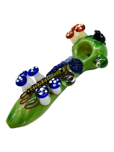  HEAVY FANCY MULTI MUSHROOMS ART HANDPIPE 6" - 4CT 