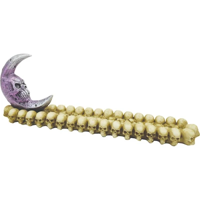  FUJIMA CRESCENT SKULL MOON POLYSTONE INCENSE BURNER 11.5IN 