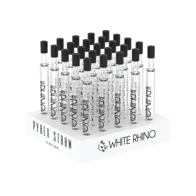WHITE RHINO PYREX V2 GLASS STRAW WITH SILICONE CAP - 25CT DISPLAY