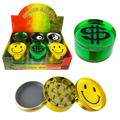 INDENTED COLOR 52MM 3 PART GRINDER DISPLAY - 12CT