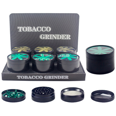 4 PART 63MM ZINC ALLOY GRINDER CLEAR TOP WITH LEAF DESIGN - 6CT