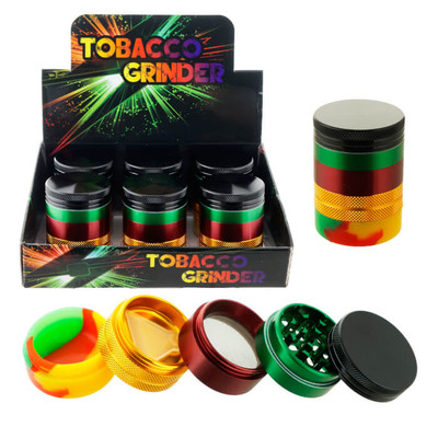 5 PART ALUMINUM 40MM GRINDER WITH SILICONE BOTTOM - 6CT