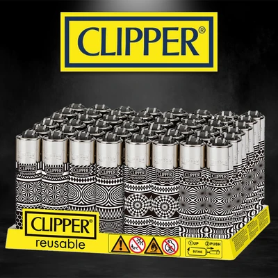 GEOMETRIC BLACK & WHITE CLIPPER LIGHTERS - 48CT