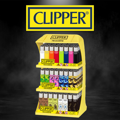 CLIPPER CAROUSEL SOLID AND CAMO AND ZZ LIGHTER DISPLAY - 96CT + 12 FREE