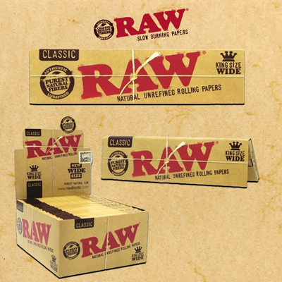 RAW CLASSIC KING SIZE WIDE ROLLING PAPERS 33-PACK - DISPLAY OF 50