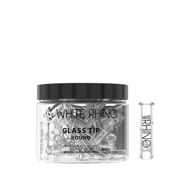 WHITE RHINO 9MM GLASS ROLLING TIP - JAR OF 50