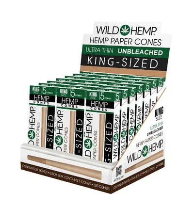WILD HEMP - ULTRA THIN UNBLEACHED PAPER CONES KING SIZE - 24CT DISPLAY