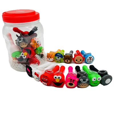 DOUBLE CROSS MIXED CHARACHTER SILICONE HANDPIPES - JAR OF 20