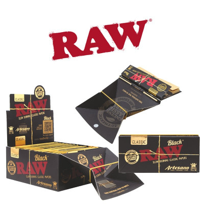 RAW BLACK ARTESANO KING SIZE PAPER + TIPS 32-PACK - DISPLAY OF 15