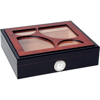 LUCIENNE HUMIDOR IN BLACK MATT FINISH CHERRY LID HOLDS 12 CIGARS